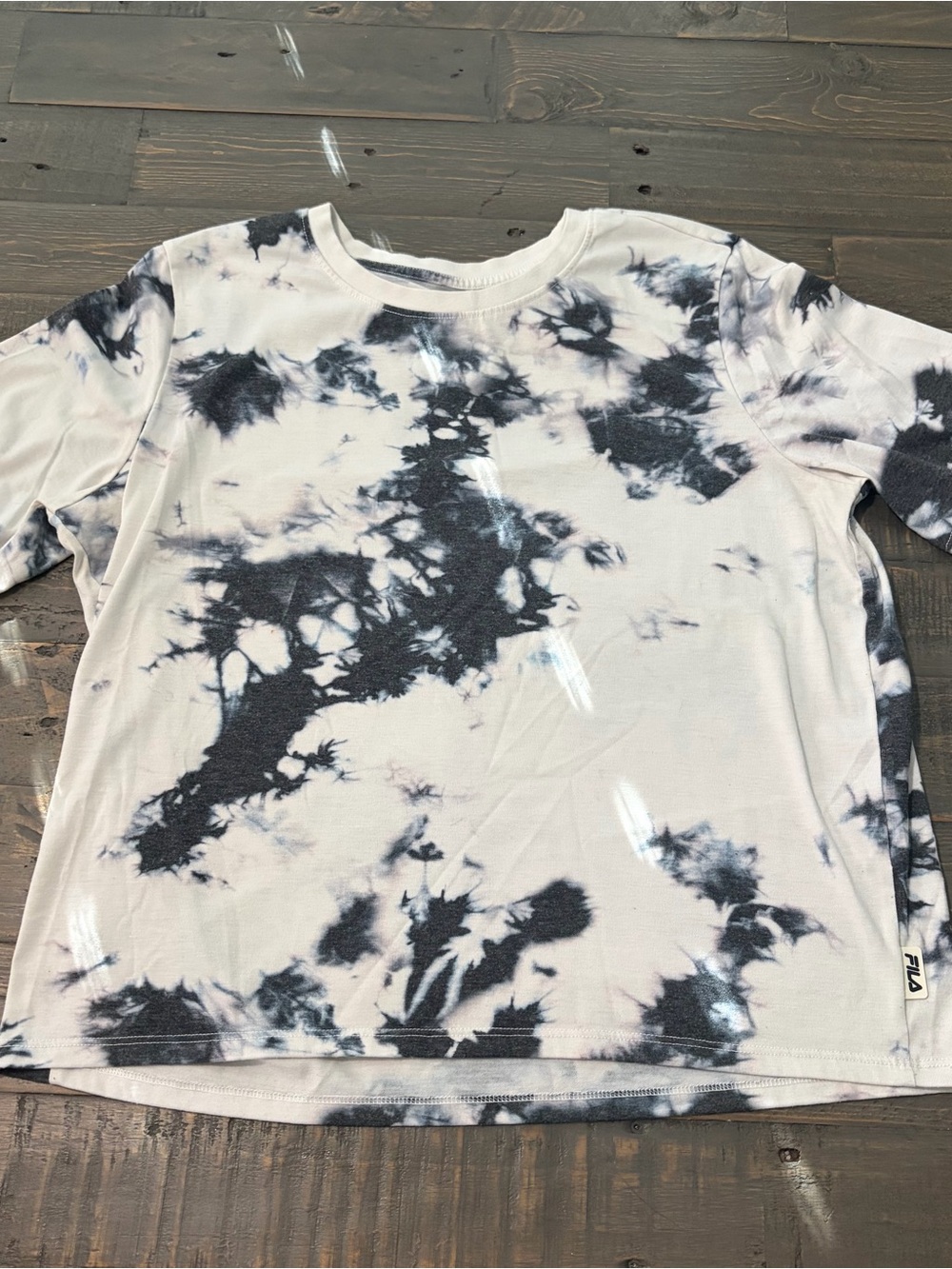 FILA Women’s Black White Tie Dye T-Shirt Size XS